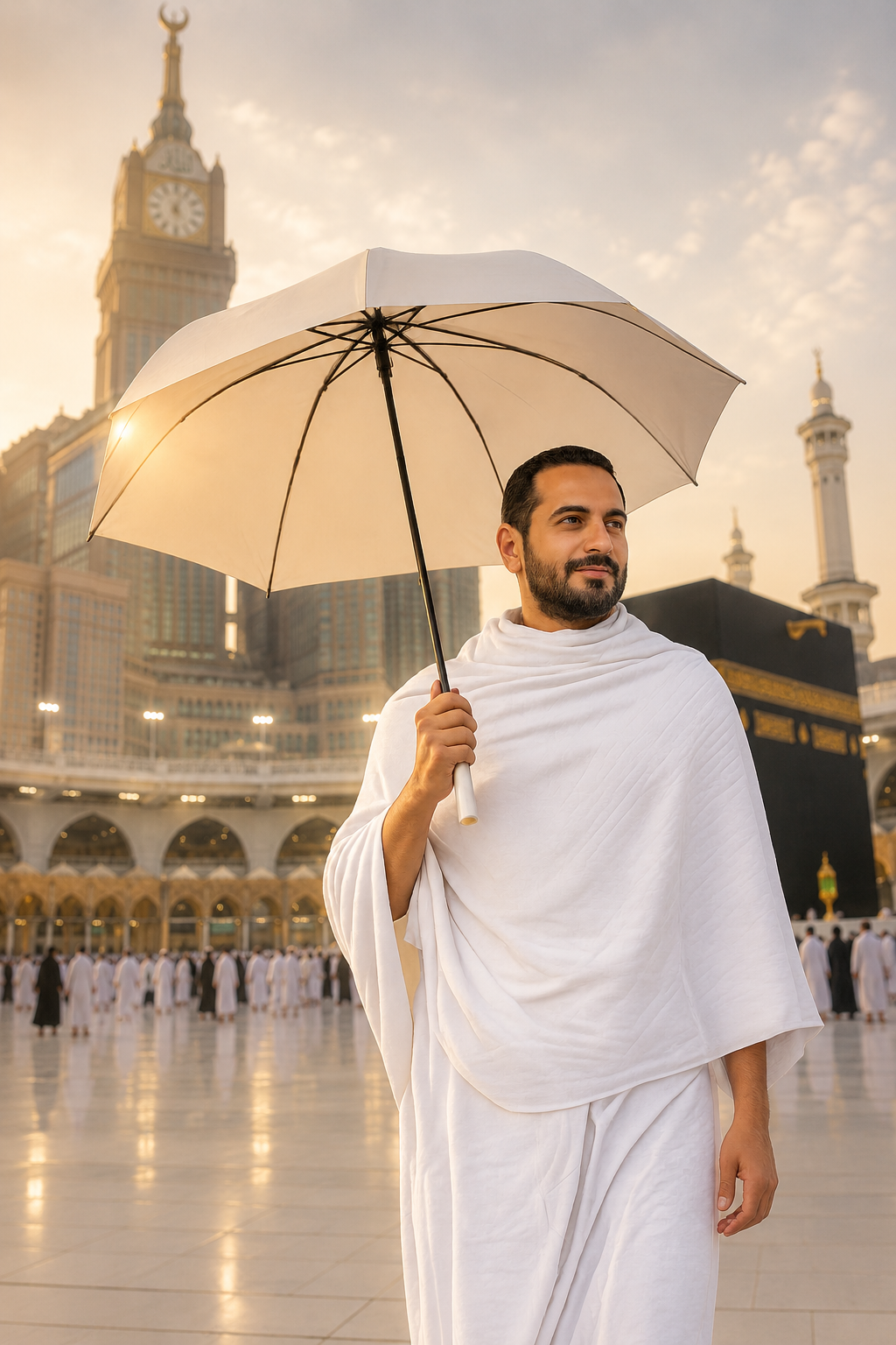 حاج في الحرم المكي — مشهد روحاني هادئ
